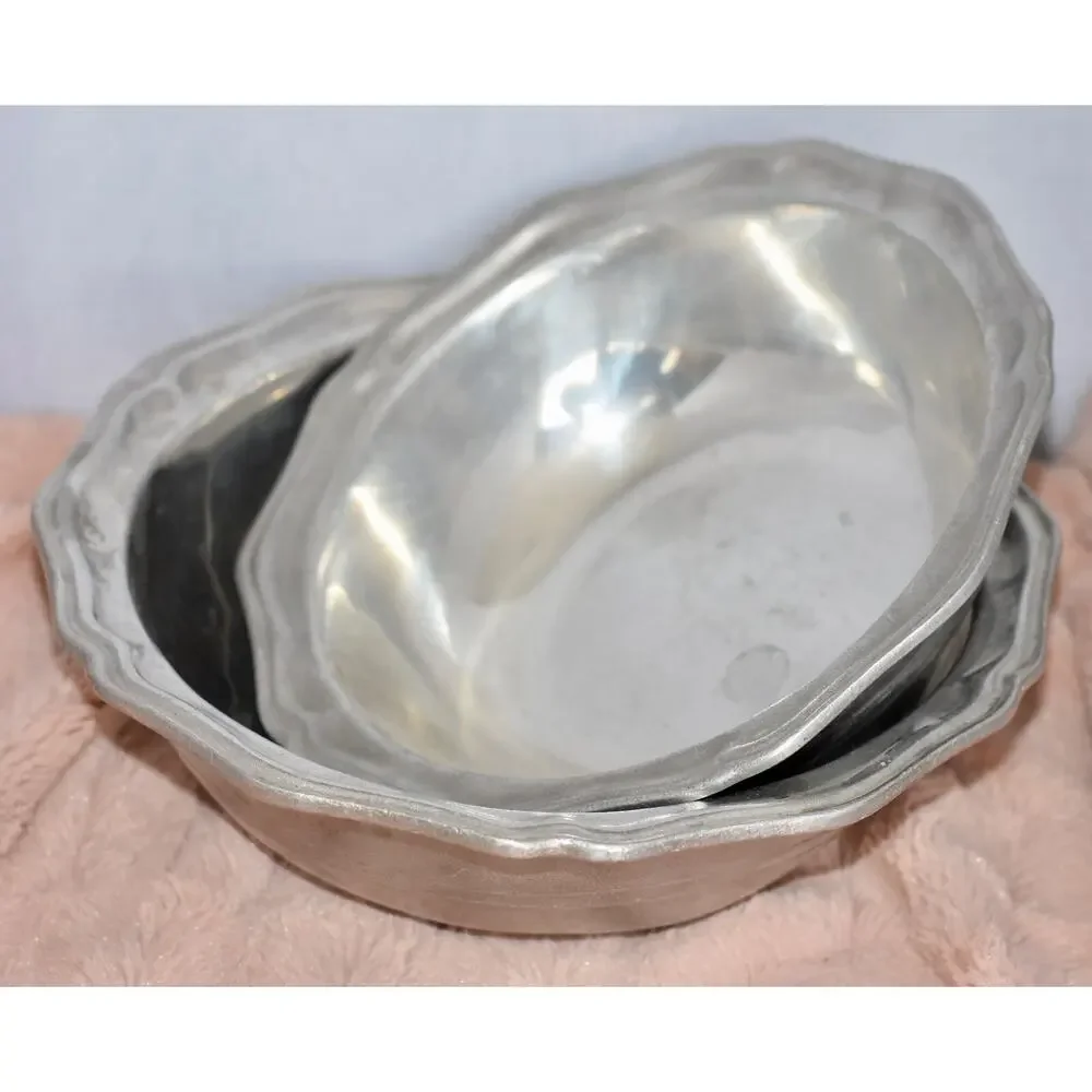 French Country 3pc Metalwear Pewtarex York Pennsylvania Pewter Bowls & Platter